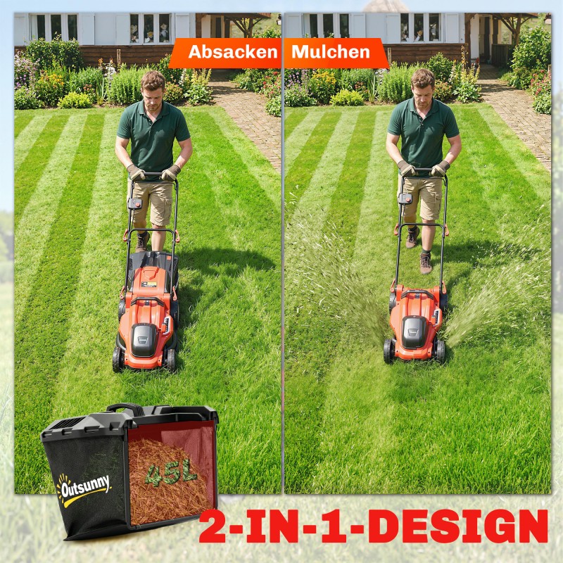 Sähkökäyttöinen ruohonleikkuri 36V 800W, 40 cm leikkuuleveys, 7 korkeutta, 45 L keruusäiliö, punainen-musta