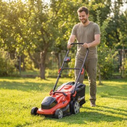 Sähkökäyttöinen ruohonleikkuri 36V 800W, 40 cm leikkuuleveys, 7 korkeutta, 45 L keruusäiliö, punainen-musta