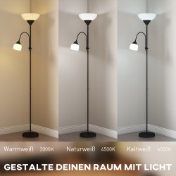 Lattiavalaisin ylävalo ja lukuvalo, 3 värilämpötilaa, metallirunko, musta