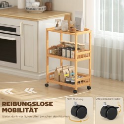 Keittiövaunu 3-tasoinen tarjoilu- ja apupöytä bambua 53 x 30,5 x 83 cm luonnonväri