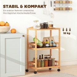 Keittiövaunu 3-tasoinen tarjoilu- ja apupöytä bambua 53 x 30,5 x 83 cm luonnonväri