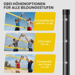Lentopallosetti teräspylväillä ja korkeussäädettävällä verkolla 950 x 100 x 248 cm musta