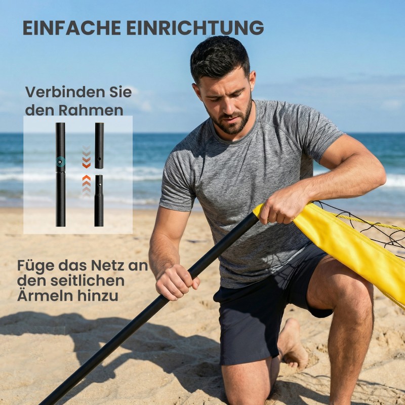 Lentopallosetti teräspylväillä ja korkeussäädettävällä verkolla 950 x 100 x 248 cm musta