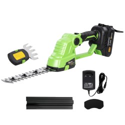 Akkukäyttöinen 2 in 1 pensas ja ruohotrimmeri 20 cm 10 cm terät vihreä musta akku ja laturi