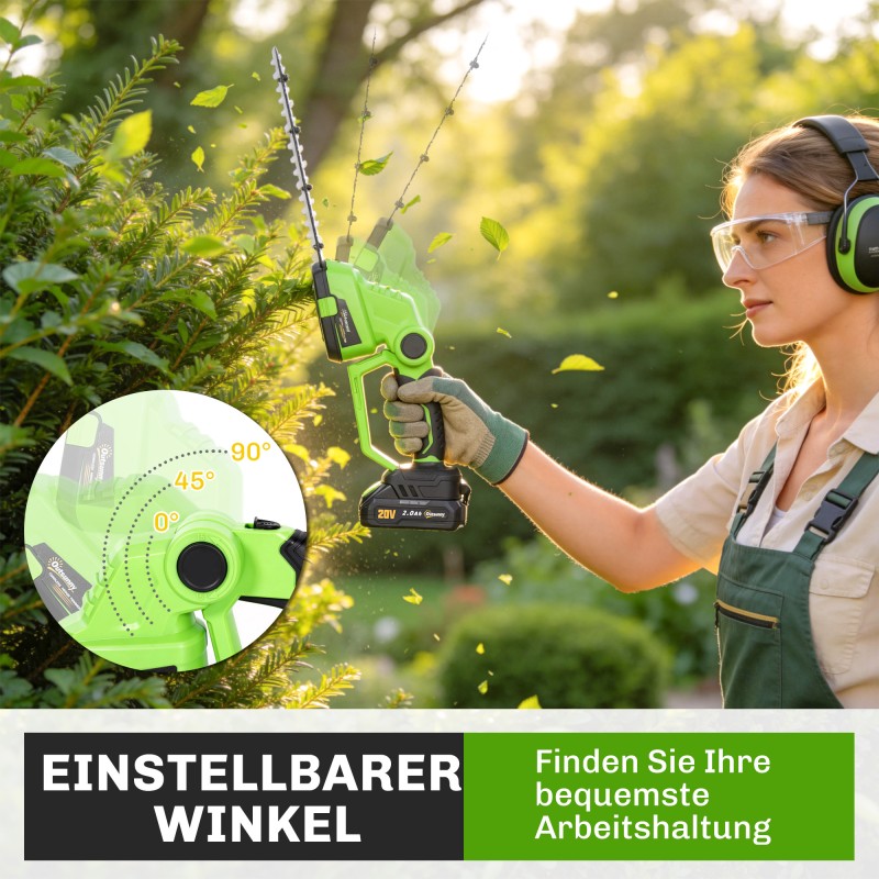 Akkukäyttöinen 2-in-1 pensas- ja ruohotrimmeri 20 cm + 10 cm terät vihreä/musta, akku ja laturi