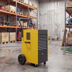 Teollinen ilmankuivain 70 L/vrk työmaille ja kellareihin, 5,5 L säiliö, jatkuva poisto, mustakeltainen