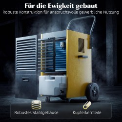 Teollinen ilmankuivain 70 L/vrk työmaille ja kellareihin, 5,5 L säiliö, jatkuva poisto, mustakeltainen