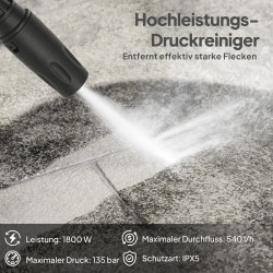 Painepesuri ulkokäyttöön, 1800 W, 135 bar, 540 L/h, alumiinipumppu, 5 m letku, keltainen/musta