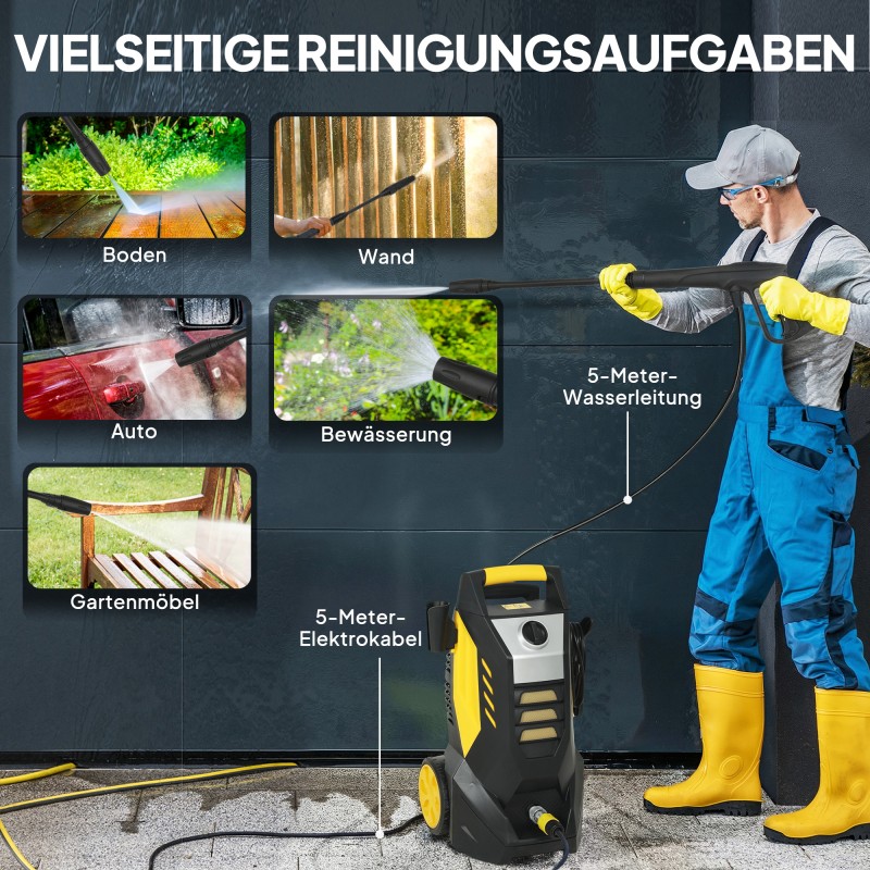 Painepesuri ulkokäyttöön, 1800 W, 135 bar, 540 L/h, alumiinipumppu, 5 m letku, keltainen/musta