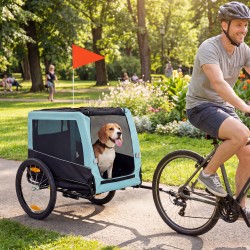 Koiran pyörävaunu, kokoontaitettava pyöräkärry keskikokoisille koirille 20 kg, 143 x 70 x 90 cm, vaaleansininen