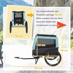 Koiran pyörävaunu, kokoontaitettava pyöräkärry keskikokoisille koirille 20 kg, 143 x 70 x 90 cm, vaaleansininen