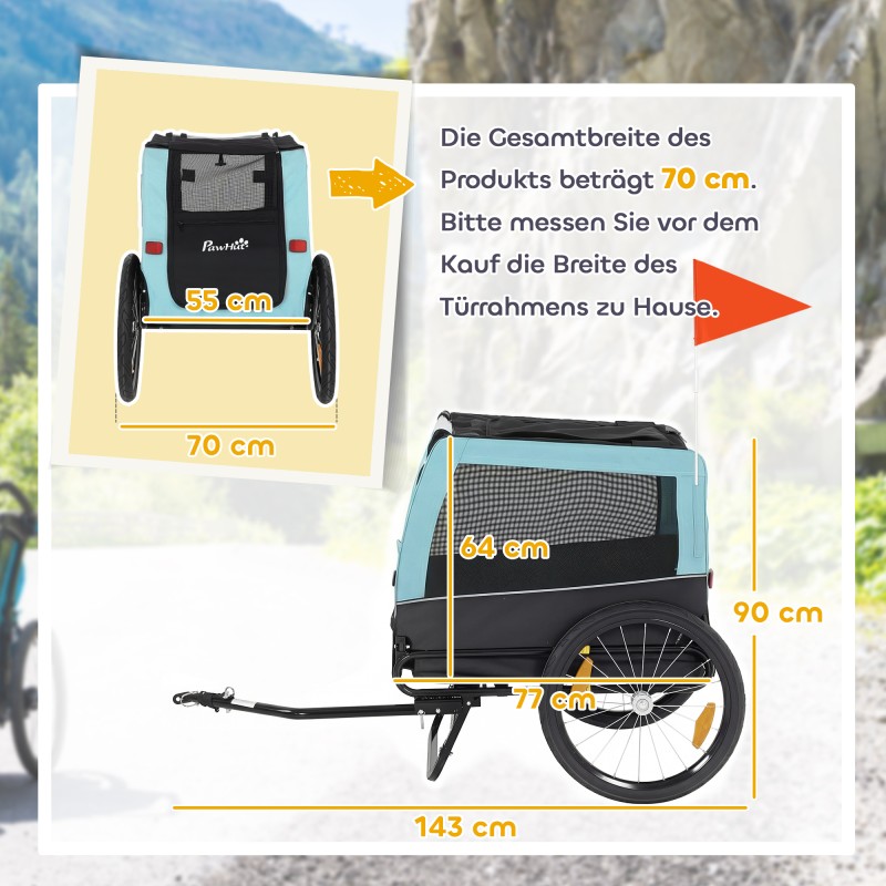 Koiran pyörävaunu, kokoontaitettava pyöräkärry keskikokoisille koirille 20 kg, 143 x 70 x 90 cm, vaaleansininen