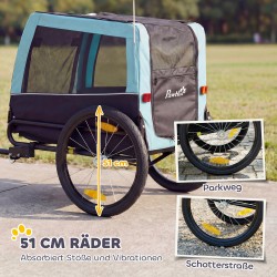 Koiran pyörävaunu, kokoontaitettava pyöräkärry keskikokoisille koirille 20 kg, 143 x 70 x 90 cm, vaaleansininen