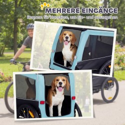 Koiran pyörävaunu, kokoontaitettava pyöräkärry keskikokoisille koirille 20 kg, 143 x 70 x 90 cm, vaaleansininen