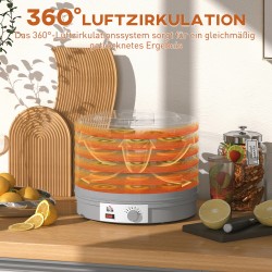 Elintarvikekuivuri 5-tasoinen 245 W säädettävä lämpötila 35–70 °C harmaa 800-144V90GY