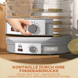 Elintarvikekuivuri 5-tasoinen 245 W säädettävä lämpötila 35–70 °C harmaa 800-144V90GY