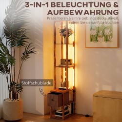 LED-lattiavalaisin hyllyillä, säädettävä 3-portainen lämpimän valkoinen valo, jalkakytkin, rustiikki ruskea