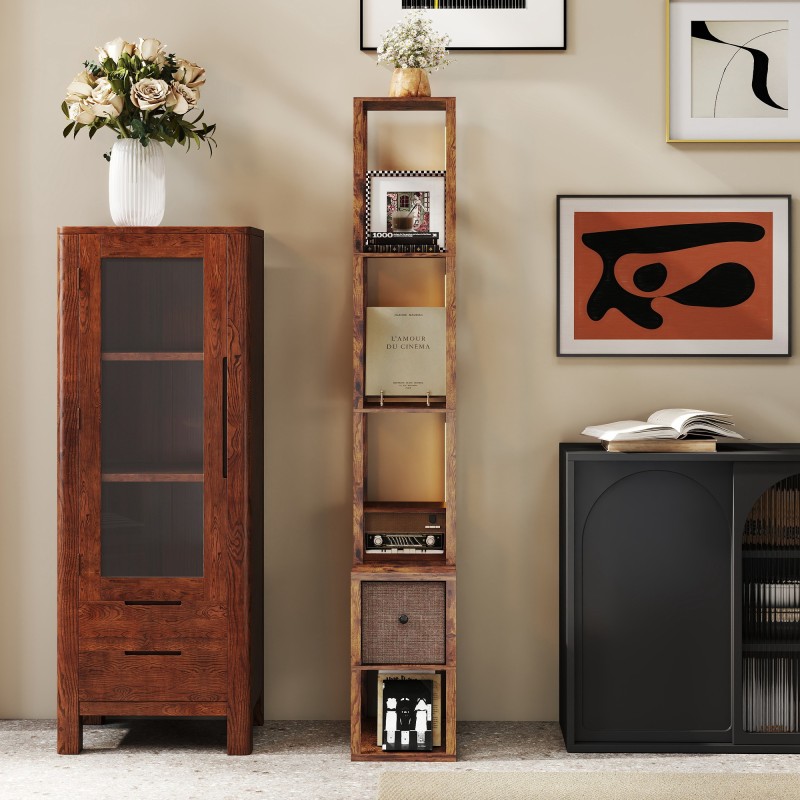 LED-lattiavalaisin hyllyillä, säädettävä 3-portainen lämpimän valkoinen valo, jalkakytkin, rustiikki ruskea