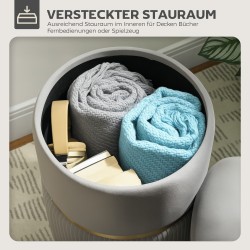 Pyöreä säilytysrahi samettia, pehmustettu istuin ja säilytystila, 36 x 36 x 44 cm, vaaleanharmaa