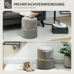 Pyöreä säilytysrahi samettia, pehmustettu istuin ja säilytystila, 36 x 36 x 44 cm, vaaleanharmaa