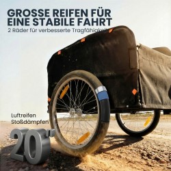 Pyörän perävaunu 170 l tavarankuljetukseen, teräsrunko, 20" ilmakumirenkaat, max 40 kg, musta/punainen