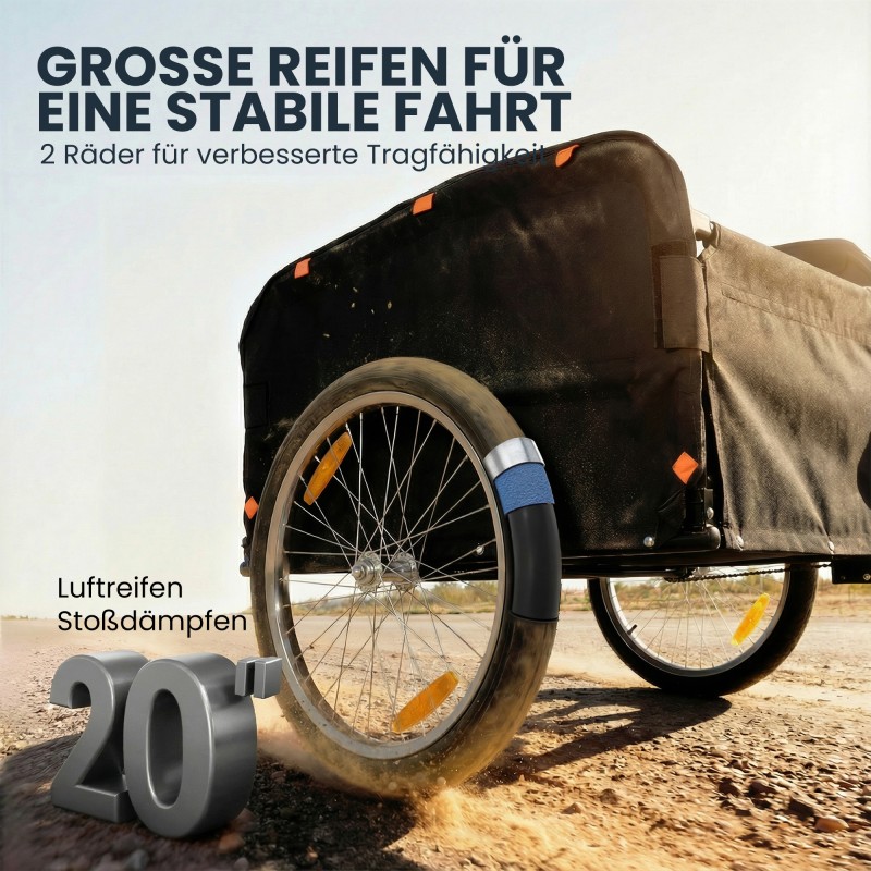 Pyörän perävaunu 170 l tavarankuljetukseen, teräsrunko, 20" ilmakumirenkaat, max 40 kg, musta/punainen