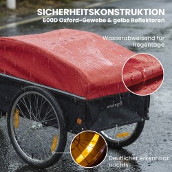 Pyörän perävaunu 170 l tavarankuljetukseen, teräsrunko, 20" ilmakumirenkaat, max 40 kg, musta/punainen