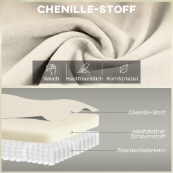 2-istuttava chenille-sohva, syvä istuin, korkea selkänoja, 146 cm, creme