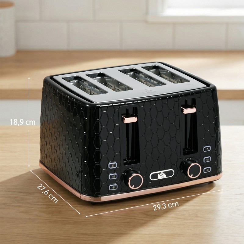 Leivänpaahdin 4 viipaleelle, 7 ruskistustasoa, lämmitys ja sulatus, 1860 W, musta