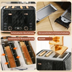 Leivänpaahdin 4 viipaleelle, 7 ruskistustasoa, lämmitys ja sulatus, 1860 W, musta