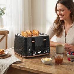 Leivänpaahdin 4 viipaleelle, 7 ruskistustasoa, lämmitys ja sulatus, 1860 W, musta