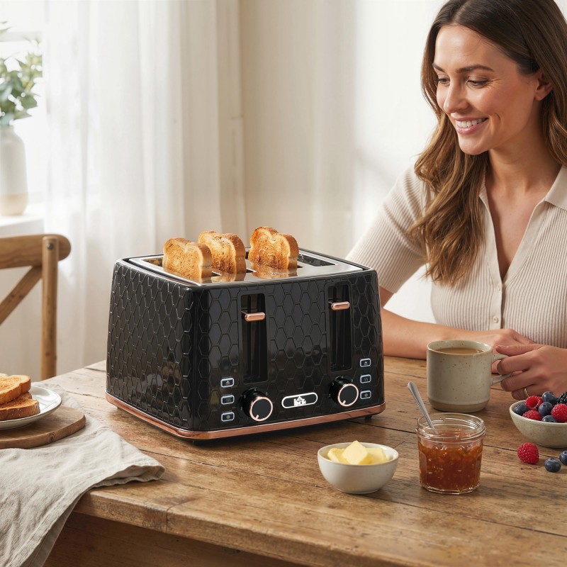 Leivänpaahdin 4 viipaleelle, 7 ruskistustasoa, lämmitys ja sulatus, 1860 W, musta