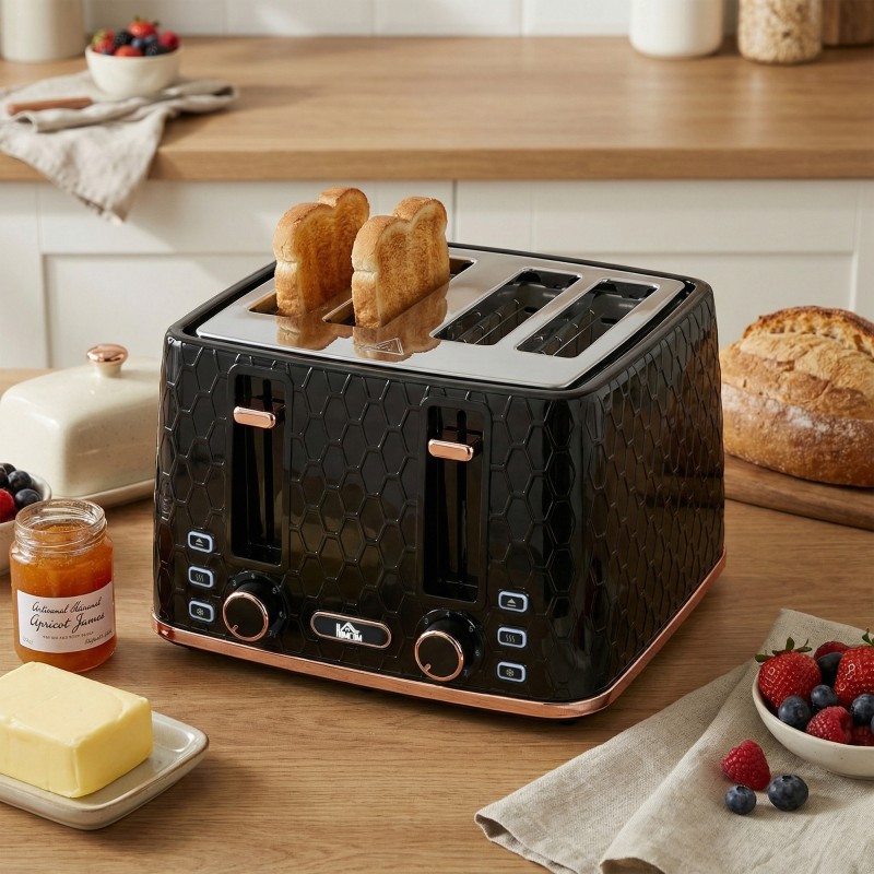 Leivänpaahdin 4 viipaleelle, 7 ruskistustasoa, lämmitys ja sulatus, 1860 W, musta