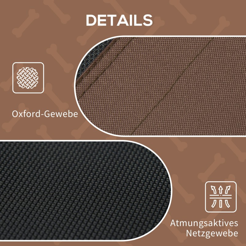 Korotettu koiran leposänky katoksella, hengittävä ulkosänky kahvi/musta 122 x 92 x 108 cm