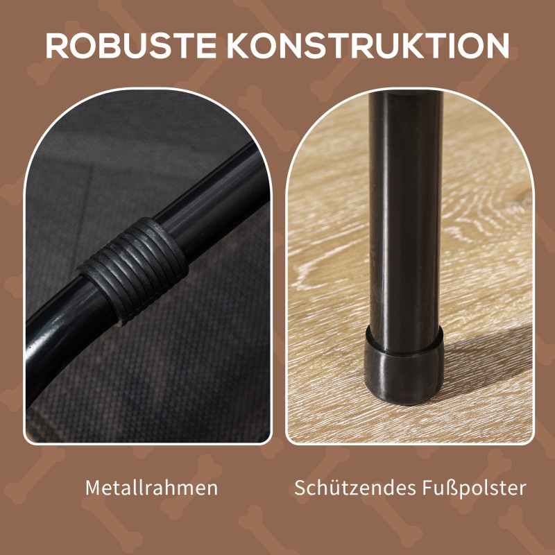 Korotettu koiran leposänky katoksella, hengittävä ulkosänky kahvi/musta 122 x 92 x 108 cm