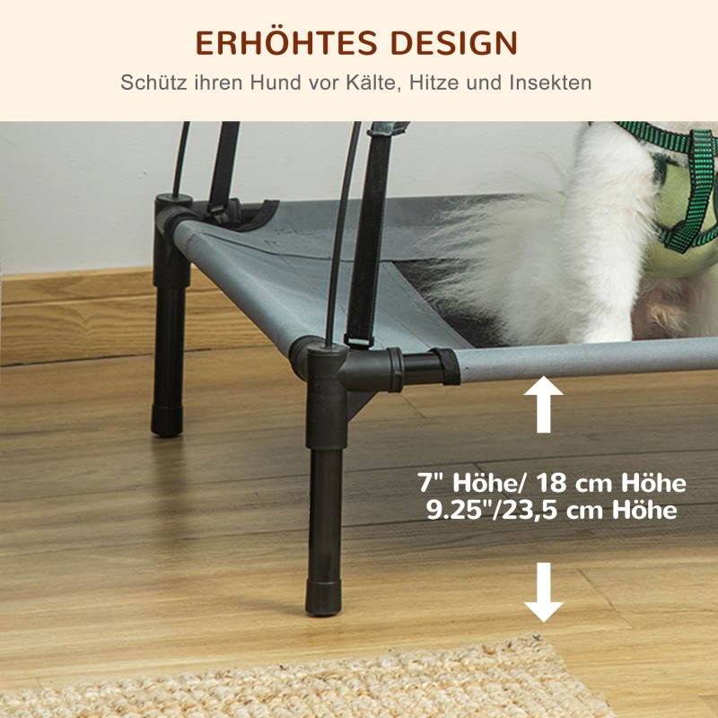 Korotettu koiran ulkopeti katoksella, hengittävä verkkokangas, metallirunko, harmaa, 61 x 46 x 62 cm