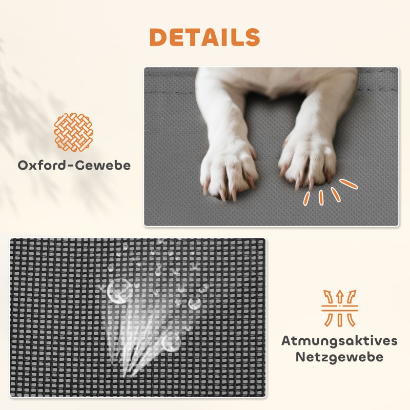 Korotettu koiran ulkopeti katoksella, hengittävä metallirunkoinen koiranpeti harmaa 122 x 92 x 108 cm