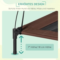 Korotettu koiran ulkosänky katoksella, hengittävä verkkokangas, metalli, koko 76 x 61 x 73 cm, kahvi-musta