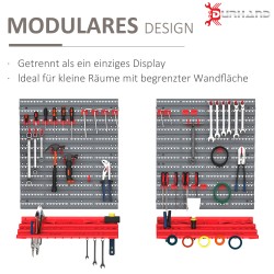 Työkaluseinä ja hylly 54 osaa, rei’itetty seinäsäilytysjärjestelmä PP, harmaa/punainen 95,5 x 23 x 53,5 cm