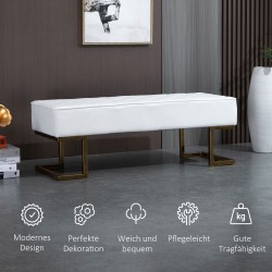 Sängynpäätypenkki / olohuoneen penkki keinonahka valkoinen-kulta metalli 120 x 43 x 42 cm