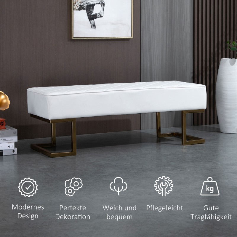 Sängynpäätypenkki / olohuoneen penkki keinonahka valkoinen-kulta metalli 120 x 43 x 42 cm