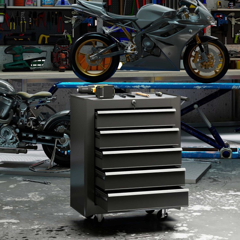 Rullattava työkalukaappi 5 laatikkoa teräs musta 68 x 33 x 75 cm