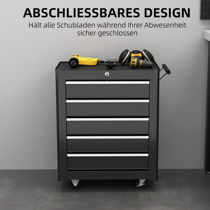 Rullattava työkalukaappi 5 laatikkoa teräs musta 68 x 33 x 75 cm