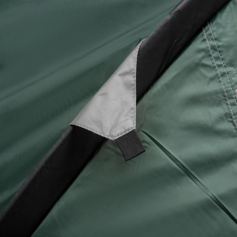 Kaksihengen kupoliteltta eteisellä, verkkotuuletusaukoilla ja lampunkoukulla, vihreä/harmaa, kantolaukulla