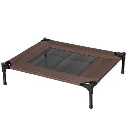 Korotettu lemmikkisänky koiralle ja kissalle, teräsrunko ja verkkokangas, 76 x 61 x 18 cm, ruskea