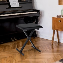 Säädettävä pianotuoli X-mallinen teräsrunko keinonahkainen istuin 39 x 29 x 37–47 cm musta