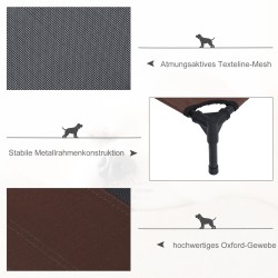 Koiransänky ulkokäyttöön suurille koirille, korotettu metallirunko ja hengittävä verkko, 92 x 76 x 18 cm, kahvinruskea