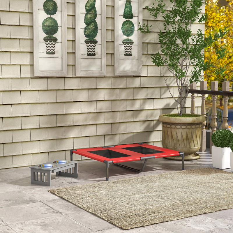 Koiransänky suurille koirille, korotettu ja säänkestävä, metalli/verkko/Oxford, 92x76x18 cm, punainen