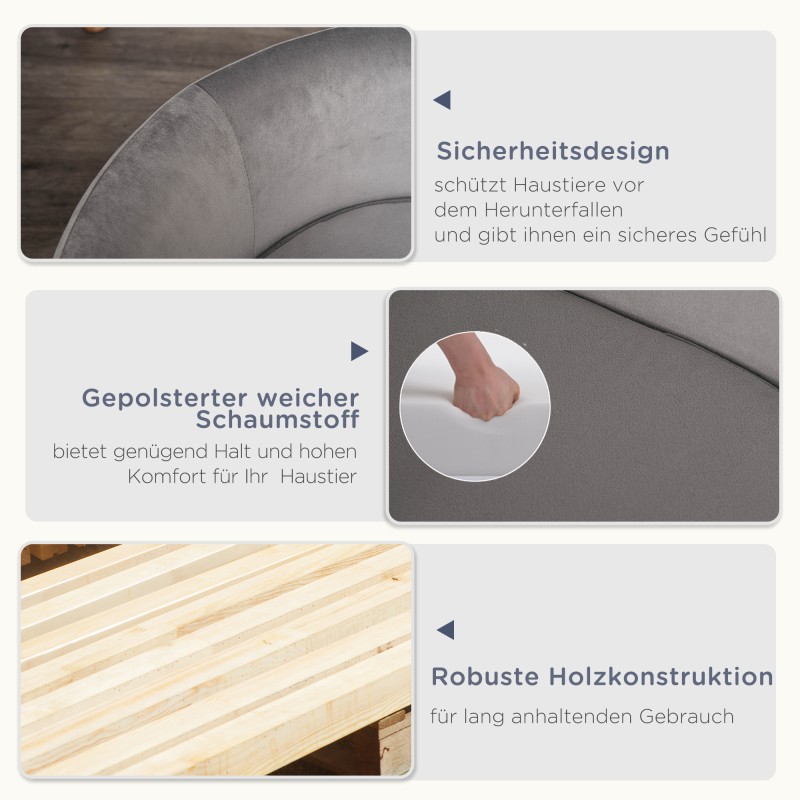 Lemmikkisohva koirille ja kissoille hollantilainen sametti koivu 86 x 55 x 33 cm vaaleanharmaa