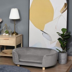 Lemmikkisohva koirille ja kissoille hollantilainen sametti koivu 86 x 55 x 33 cm vaaleanharmaa